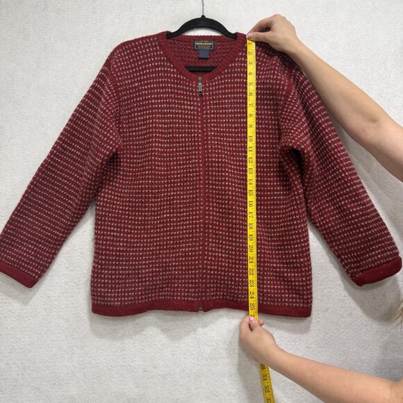Woolrich Sweater Womens Large Ruby Red 100% Wool Full Zip Knit Cardigan Jacket - Picture 2 of 8